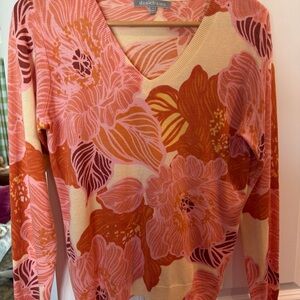 Daniel Rainn Pink and Orange Floral Lightweight Sweater Small